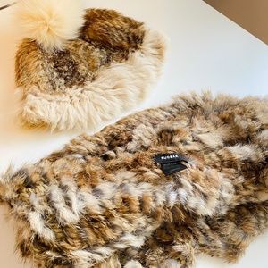 RUDSAK Rabbit fur infinity scarf, gift of rabbit fur hat